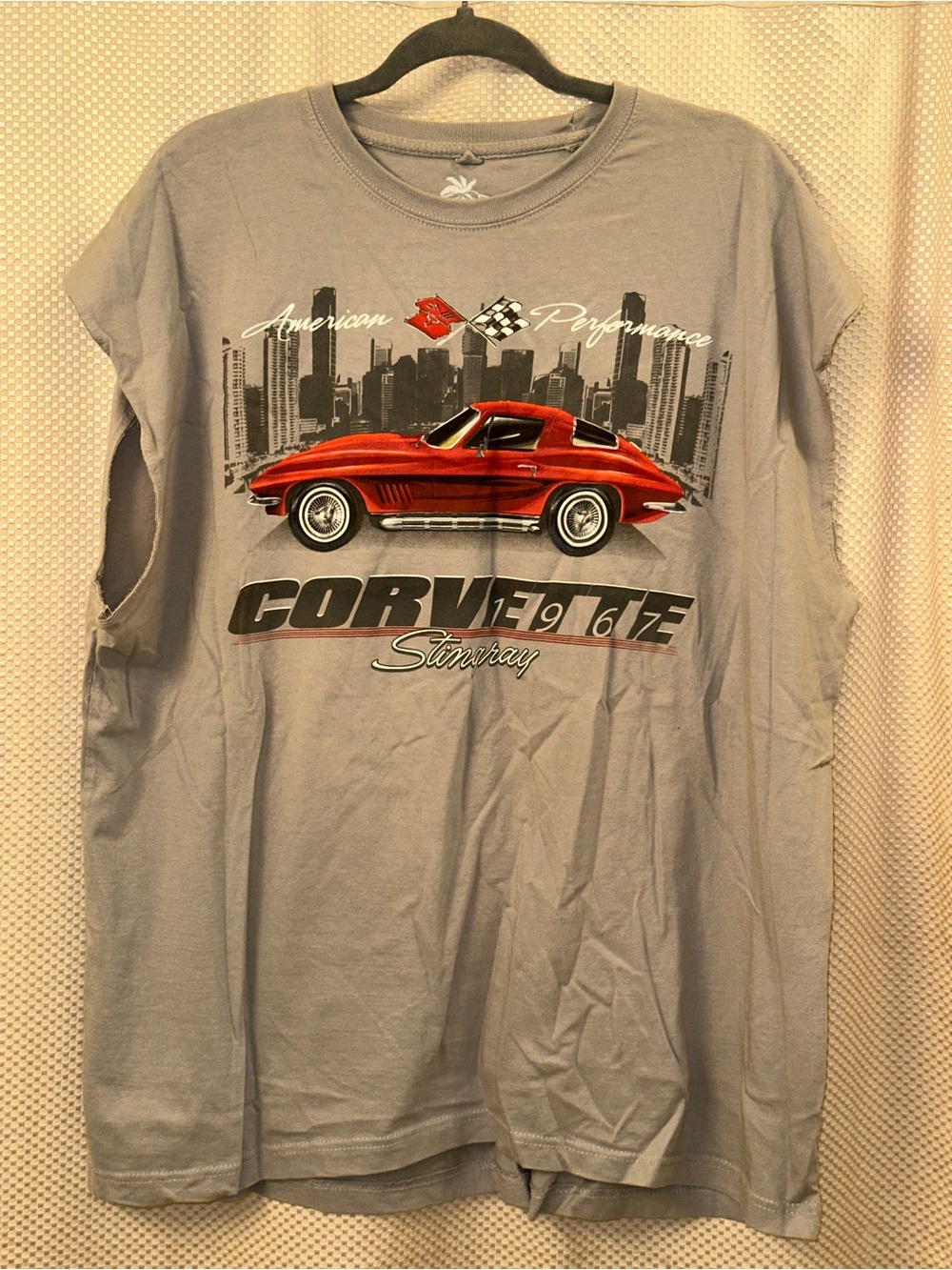 Newport Gray Tee with Red Stingray Corvette Graphic men’s Sleeveless XXL